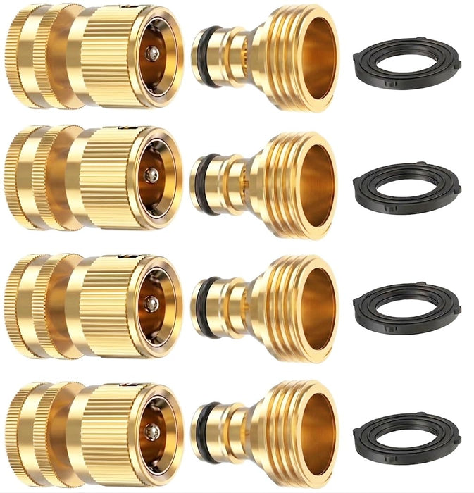 Kesfitt Garden Hose Quick Connect 3/4 Inch GHT Solid Brass Hose Connector Adapter Kit Fitting No-Leak Water Hose Female and Male Adapter (4 Sets)