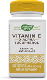 Nature’s Way Vitamin E D-Alpha Tocopherol - 268 mg per serving - Antioxidant – Essential Nutrient for Heart Muscle Cells* - Gluten Free - 100 Softgels