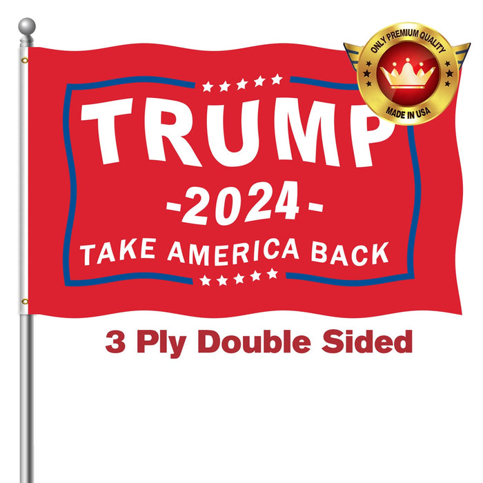 Trump 2024 Flags 3x5 Outdoor Made in USA Double Sided 3 Ply Take America Back Heavy Duty President Trump Flags 2024 Banner for Outside with 2 Brass Grommets Fade Resistant for Indoor Outdoor Decorations