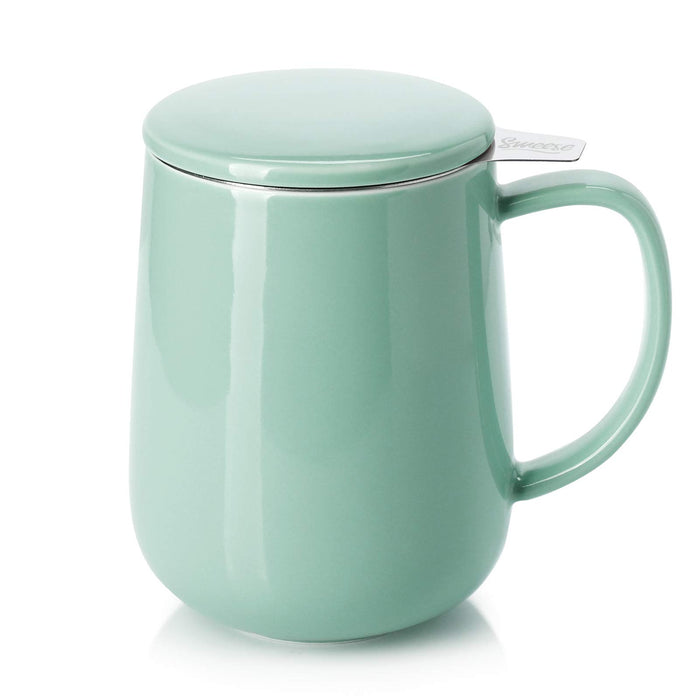 SWEESE 20oz Porcelain Tea Mug with Infuser and Lid, Loose Leaf Tea Cup, Gifts for Tea Lover - Mint Green