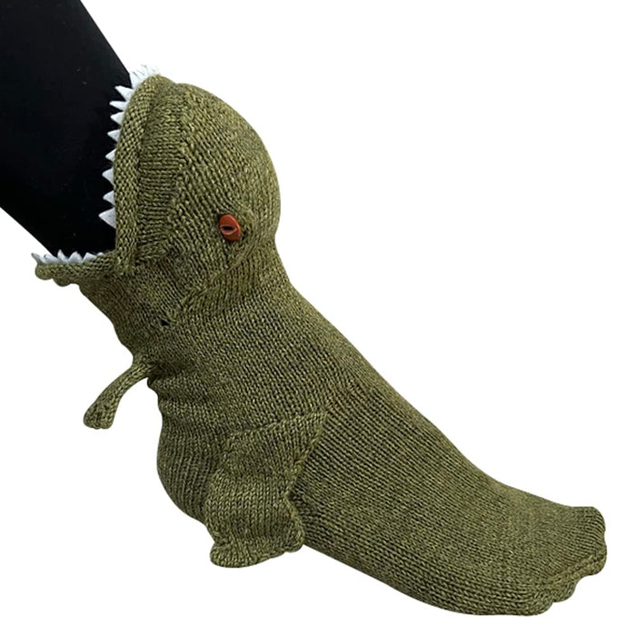 LOLAT Novelty Socks Unisex Knit T-Rex Dinosaur Shark Crocodile Animal Socks Christmas Creative Winter Home Warm Socks (5-11) (Green)