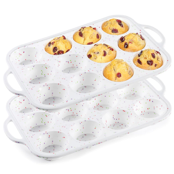 CAKETIME Silicone Muffin Pan with Metal Frame, Metal Reinforced Frame Regular Size Cupcake Pan with Handle 12 Cups Nonstick Muffin Pan for Baking BPA Free 2 Pack