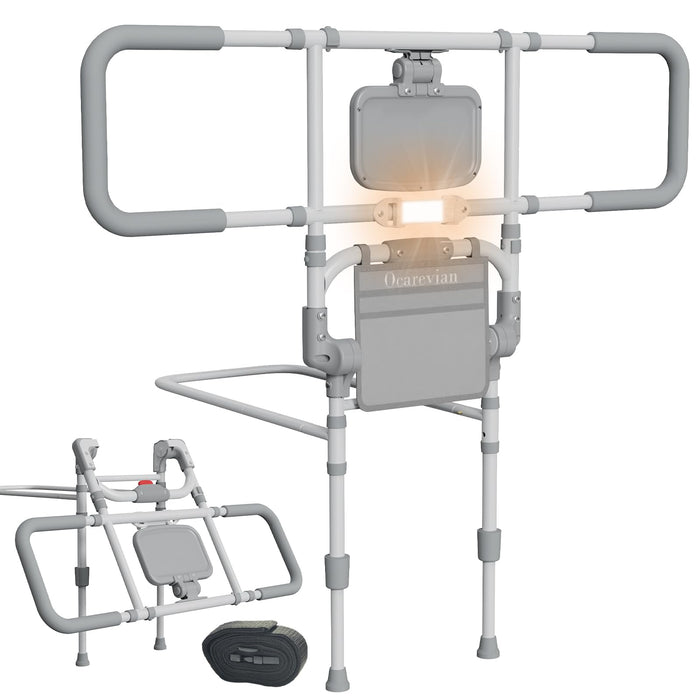 Bed Rails for Elderly Adults Safety, Foldable Bed Rail with Storage Pocket, Light, Secure Strap, Gray Bed Guard Rails for Adults, Suitable for Twin Full Queen King Bed, Height & Width Adjustable