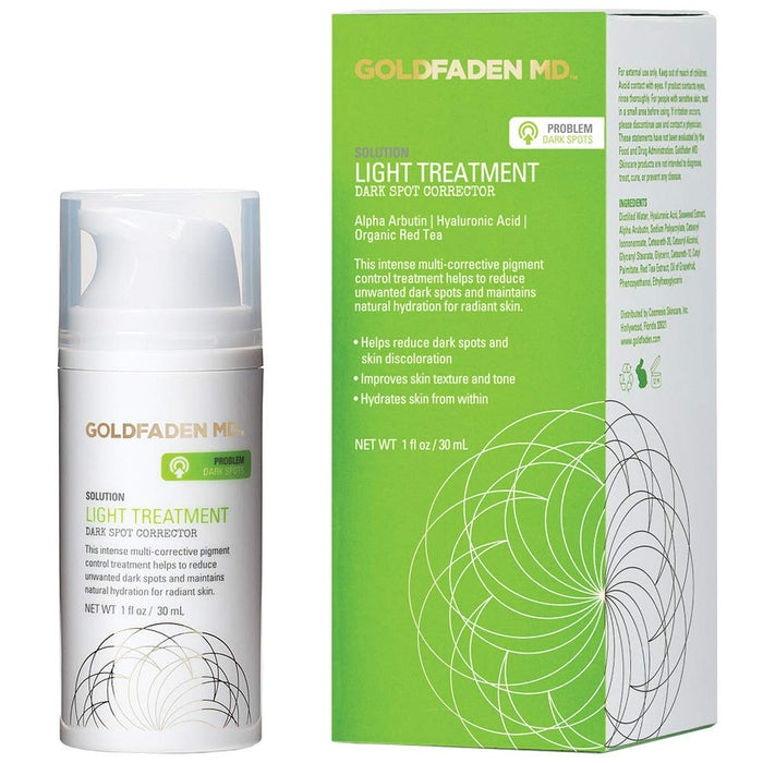 GOLDFADEN MD Light Treatment Dark Spot Pigment Corrector | Hydroquinone Free w/Alpha Arbutin, Organic Red Tea Extract, Sea Weed Extract and Hyaluronic Acid | TRIAL .34Fl Oz