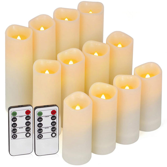 Enido 12 Pc LED Candles Flickering Flameless Candles with Remote & Timer for Romantic Ambiance, Home Decor Mood Lighting Cozy Fall Decor Battery Operated Candles, Outdoor Waterproof