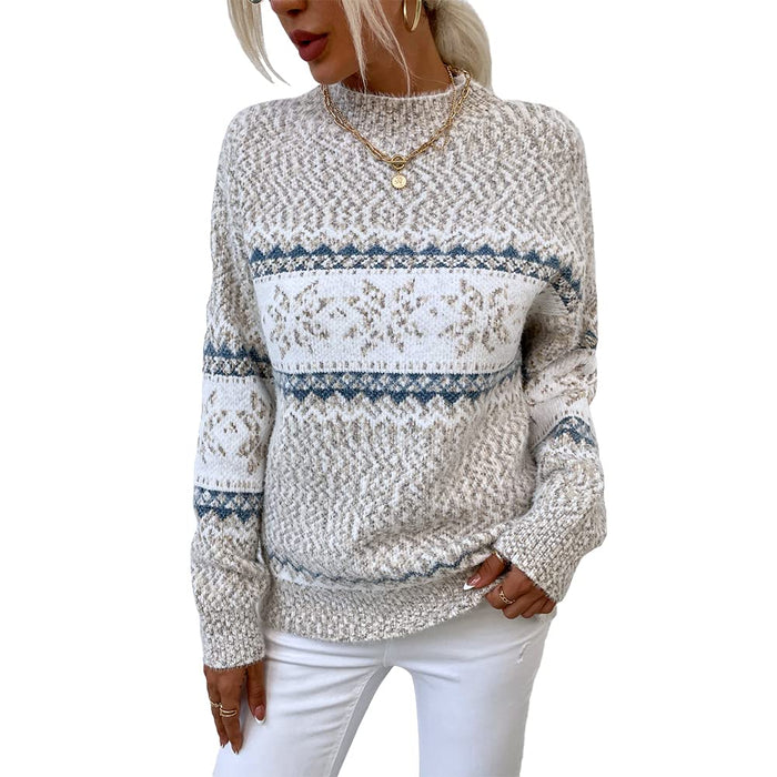 JUNBOON Women's Crewneck Long Sleeve Christmas Snowflake Holiday Pullover Sweater Jumper