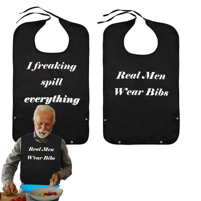 Celuisiva 2 Pcs Adult Bibs for Men, Adult Bibs for Elderly Men for Eating, Washable & Reusable Bibs for Adults, Bedridden, Disabled, Adult Bibs with Crumb Catcher