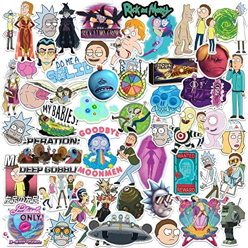 Rick and Morty Sticker Variety 50 Count Vinyl Large Stickers Variety Pack - Laptop, Water Bottle, Scrapbooking, Tablet, Skateboard, Indoor/Outdoor - Set of 50