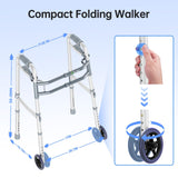 Delog Narrow Folding Walker for Seniors with Trigger Release and 5 Inches Wheels, Lightweight Supports Up to 350 lbs, Aluminum Folding Walker for Elderly Handicapped Disabled