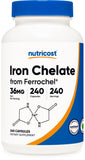 Nutricost Chelated Iron, As Ferrochel, 36mg, 240 Capsules