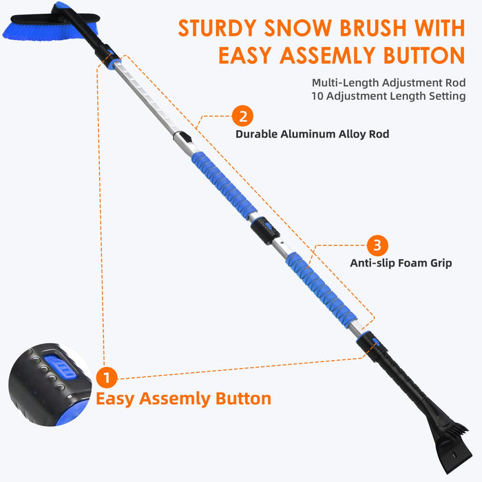 AstroAI 62.4" Ice Scraper and Extendable Snow Scraper for Car Windshield with Foam Grip and 360° Pivoting Brush Head for Christmas Car Auto Truck SUV(Blue)