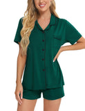 SWOMOG Womens Button Down Pajamas Set Short Sleeve Sleepwear Bride Soft Pj Lounge Sets XS-3XL Christmas Green Small