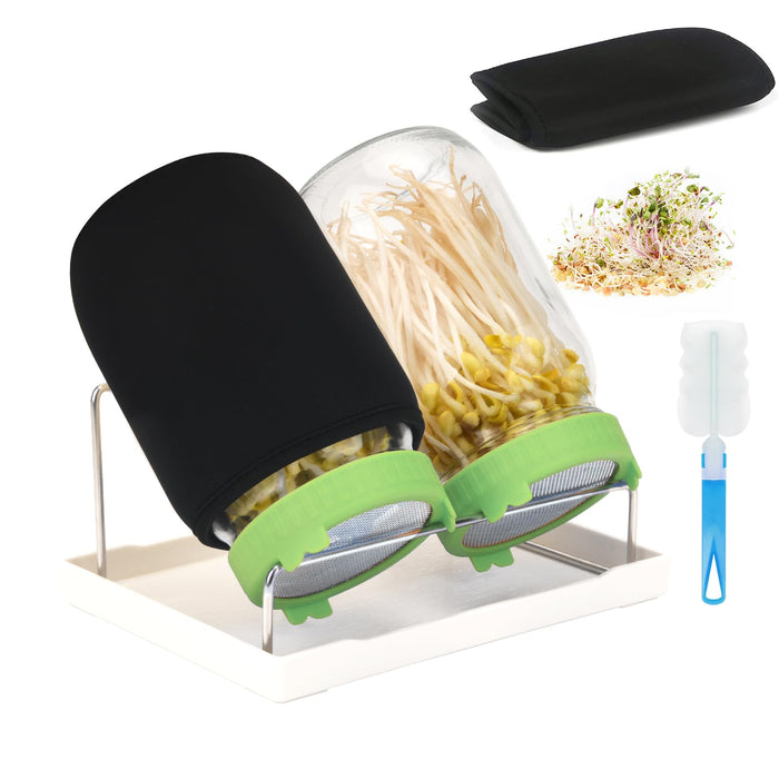 Lulonpon Sprouting Kit, 2 Sprouting Jar Kits, Wide Mouth Quart Mason Jars with Stainless Steel Screen Sprout Lids,1000ml Sprouts Growing Kit, Seed Sprouter Set for Growing Broccoli, Bean, Alfalfa ﻿