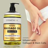 Cellulite Massage Oil with Collagen & Stem Cells- 100% Natural Cellulite Treatment, Assists with Firming, Toning & Moisturizes Skin 8.8 by Cosmetasa (8.8 oz) (8.8)