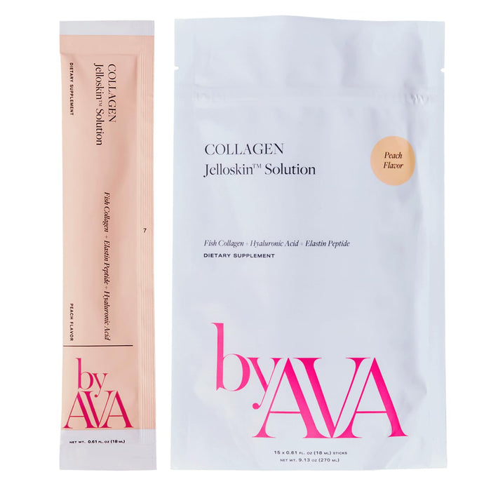 byAVA Liquid Collagen Jelloskin Solution | Peach Flavor, 15 Servings | Marine Collagen Peptides, Hyaluronic Acid, Elastin Peptides for Skin, Hair, and Nails Liquid Marine Collagen for Women and Men