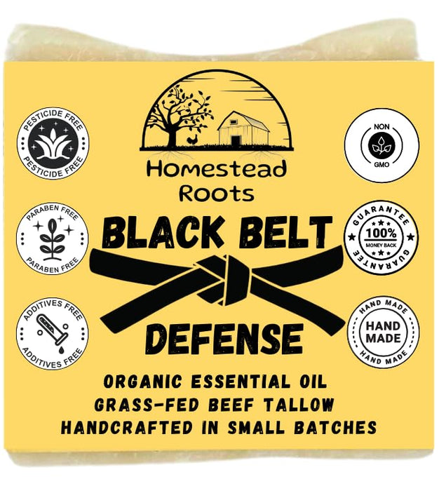 -Black Belt Defense- USA Made Bar Soap for All Combat Athletes & Sport Enthusiasts - Potent Odor Defense- Unique blend of 7 Organic Essential Oils – Grass-Fed Beef Tallow and Organic Oils