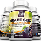 BRI Nutrition Grapeseed Extract - 400mg Maximum Strength 95% Proanthocyanidins Standardized Extract - Immune System Booster & Antioxidant for Heart, Brain, Bone & Skin Health - 90 Veggie Capsules
