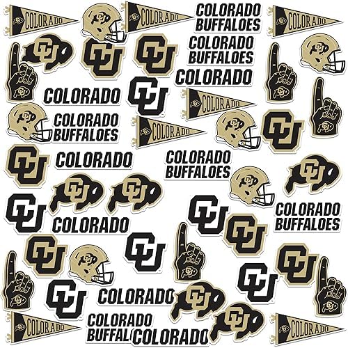 University of Colorado 50ct Vinyl Large Deluxe Stickers Variety Pack - Laptop, Water Bottle, Scrapbooking, Tablet, Skateboard, Indoor/Outdoor - Set of 50