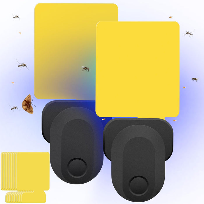 Flying Insect Trap Plug-in, 2023 Upgrade Bug Catcher Mosquito Fruit Fly Trap Gnat Killer Indoor, Safe Non-Toxic UV Bug Night Light Fly Trap with Sticky Pad for Flies, Gnats, Moths (2 Pack, Black)