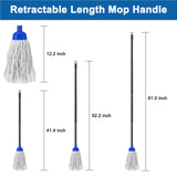 KeFanta Mop for Floor Cleaning,2 Pcs Cotton String Wet Mops Replacement Head Refill Compatible with Microfiber Cloth Mop & 0.8" Diameter Mop Handle(1 Handle & 2 Mop Heads)