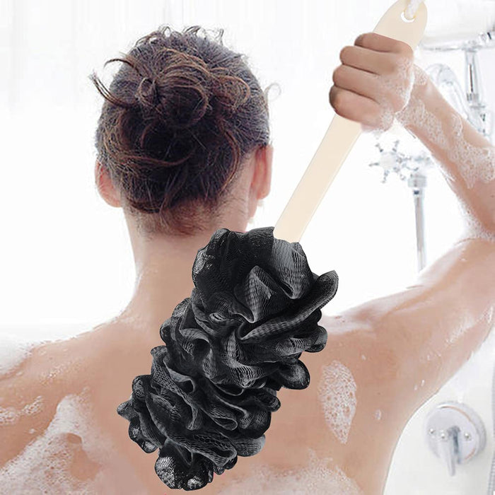 Arswin Back Scrubber for Shower,Loofah Long Handle Bath Body Brush,Soft Nylon Mesh Sponge for Shower,Loofah On a Stick for Men Women,Exfoliating Scrub Cleaning Luffa for Elderly(2-Pack,Black)