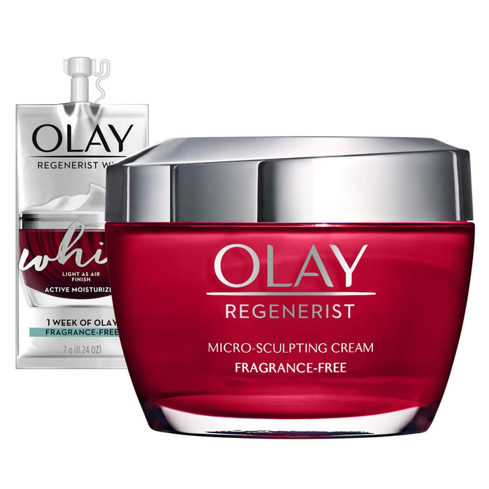 Olay Regenerist Micro-Sculpting Cream Face Moisturizer with Hyaluronic Acid & Niacinamide, Fragrance-Free, 1.7 oz, Includes Olay Whip Travel Size for Dry Skin