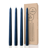 CANDWAX 12 inch Taper Candles Set of 4 - Dripless and Smokeless Candle Unscented - Slow Burning Candle Sticks Ideal As Christmas Candles – Dark Blue Candle Taper