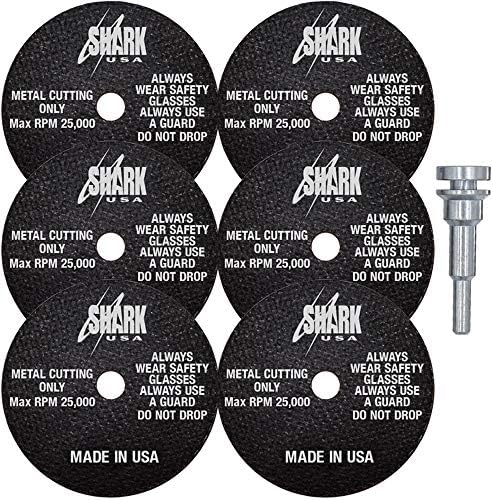 Shark Welding USA PN-26-6M Die Grinder Cut-Off Wheel and Mandrel Kit, 3-Inch x 1/32" x 3/8” Shark Type-1 Double-Reinforced Thin Wheels, 54 Grit (6 Cutting Discs and 1 Mandrel)