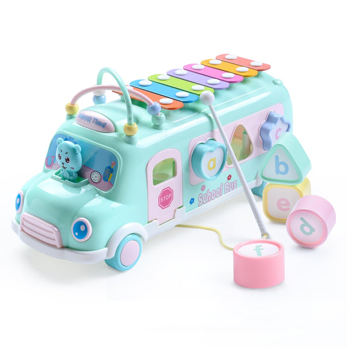 EFOSHM Baby School Bus Xylophone Toy for Toddlers 1-3, Baby Musical Bus Toys for 1 Year Old Girl, Shape Puzzles Knocking Xylophone Educational Musical Toys, Christmas Birthday Gifts for Boys and Girls