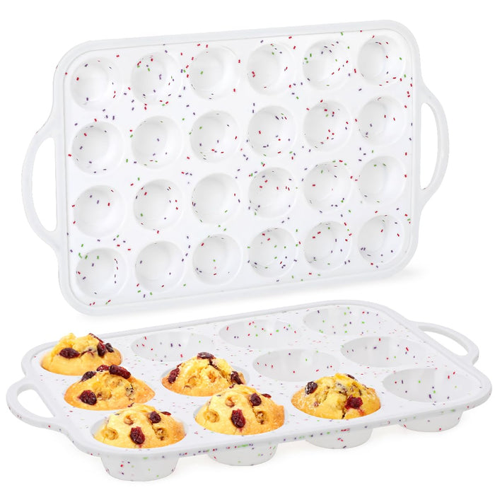 CAKETIME 12 Cups & 24 Cups Silicone Muffin Pan with Metal Frame, Regular & Mini Muffin Pan Set for Baking 2 Pack