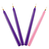 CoCo-Life Christmas Advent Candles, Unscented Dripless 10 Inch Tall Long Thin Colored Wax Tapered Candlesticks for Seasonal Celebration, 4 Packs (3 Purple and 1 Pink) 8 Hours Burn Time