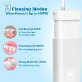 Caredite Water Flosser Cordless,Portable Mini Oral Irrigator Teeth Cleaner, Rechargeable Power Dental Flosser Picks For Travel Home, 4 Tips 3 Modes, IPX7 Wateroproof For Teeth Braces Dental Care,White