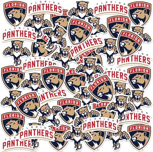 NHL Logo Florida Panthers 50ct Vinyl Large Deluxe Stickers Variety Pack - Laptop, Water Bottle, Scrapbooking, Tablet, Skateboard, Indoor/Outdoor