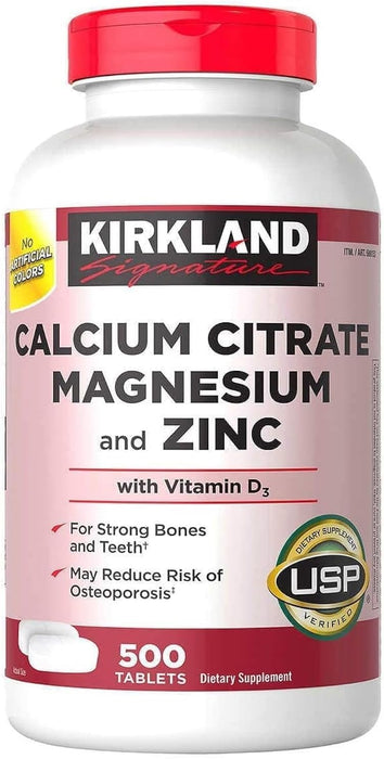 Kirkland Signature Calcium Citrate Magnesium and Zinc with Vitamin D3, 500 Tablets