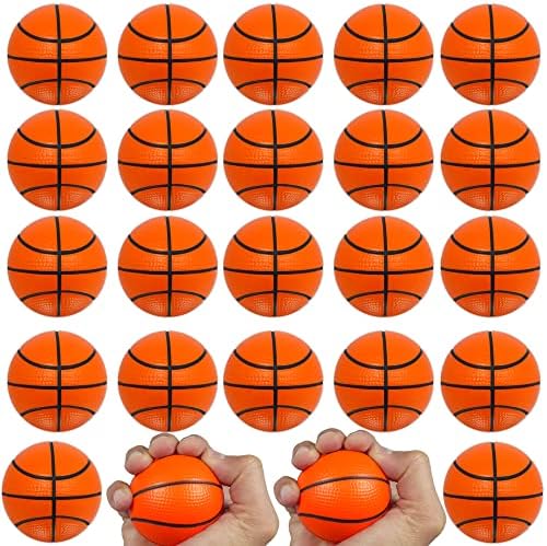 Mini Sports Balls for Kids Party Favor Toy, Soccer Ball, Basketball, Football, Baseball (24 Pack) Squeeze Foam for Stress, Anxiety Relief, Relaxation. (24 Pack (Basketballs))