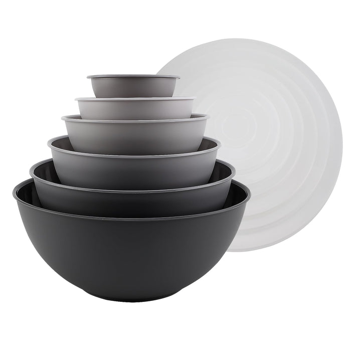COOK WITH COLOR Plastic Nesting Mixing Bowls Set - 12 Piece includes 6 Prep Bowls and 6 Lids, Microwave Safe (Gray Ombre)