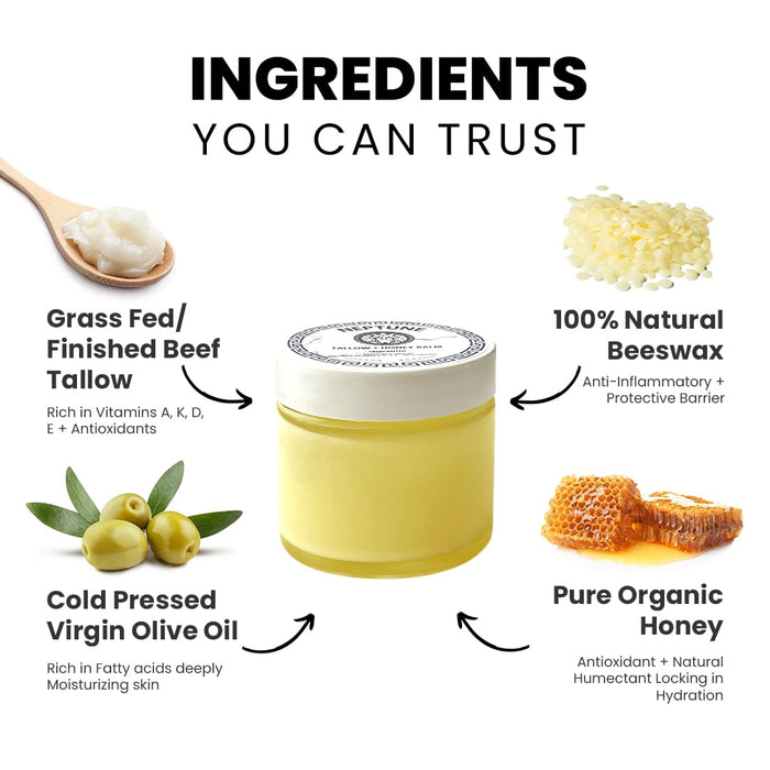 Neptune's Tallow and Honey Balm (2 oz) - Grass Fed Beef Tallow & Honey Balm w/Vitamins A, K, D, E - All Purpose Tallow Natural Skin Care, Eczema, Psoriasis, Bio-Compatiable Skin Care