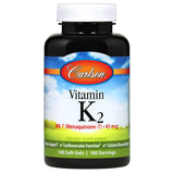 Carlson - Vitamin K2 MK-7 (Menaquinone), 45 mcg, Bone Support, Calcium Bioavailability, K2 Vitamin, Vitamin K-2, 180 Softgels