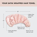 Kitsch Satin Wrapped Microfiber Hair Towel Wrap for Women - Quick Dry Towel | Microfiber Towel for Hair | Hair Drying Towel Wrap for Long Hair | Hair Towels for Women | Hair Turban Towel (Satin Blush)