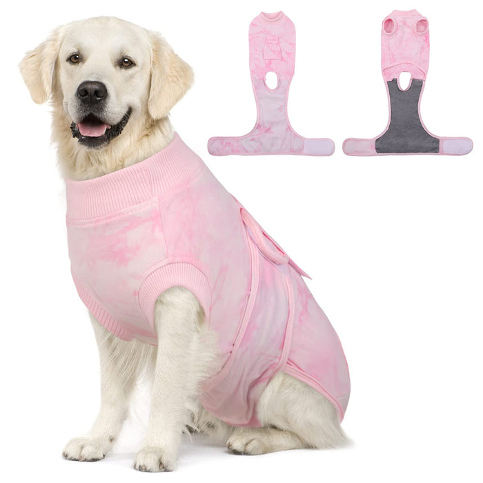 FUAMEY Recovery Suit for Dogs After Surgery,Soft Breathable Dog Bodysuit E-Collar & Cone Alternative Surgical Suit,Male Female Dog Neuter Spay Suits Anti Licking Wounds Onesie Pink Tie Dye XXL