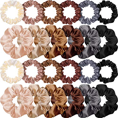 WILLBOND 24 Pieces Satin Hair Scrunchies Bulk Silk Elastic Hair Bands Ropes Ponytail Holder for Women Girls Accessories Decorations(Vintage Colors)