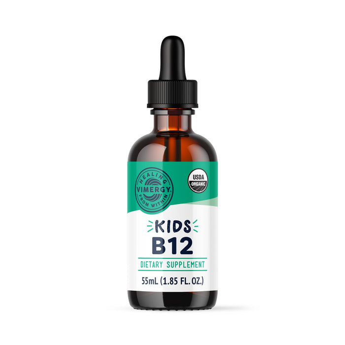 Vimergy Kids Organic Liquid B12 – Promotes Physical Development & Cognitive Function* – Fast-Absorbing Immune Support* – USDA Organic, Vegan, Non-GMO – 55 mL