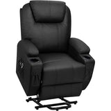 Flamaker Power Lift Recliner Chair PU Leather with Massage for Elderly Ergonomic Lounge Chair Classic Single Sofa with 2 Cup Holders Side Pockets Home Theater Seat (Leather, Light Black)