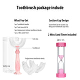 TUSIWIT U Shaped Toothbrush Kids with Soft Silicone Heads for Toddler Ages 2-6,Childrens Whole Mouth Kid Toothbrush (Pink with Sand Timer, 2-6 Years)