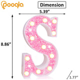 Pooqla LED Marquee Letter Lights, Light Up Pink Letters Glitter Alphabet Letter Sign Battery Powered for Night Light Birthday Party Wedding Girls Gifts Home Bar Christmas Decoration, Pink Letter S