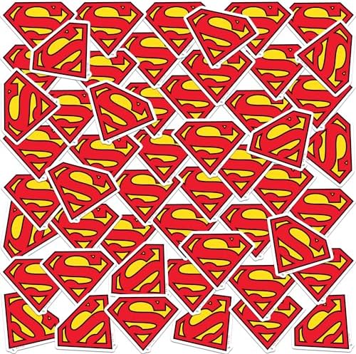 Superman Shield Logo 50ct Vinyl Large Deluxe Stickers Variety Pack - Laptop, Water Bottle, Scrapbooking, Tablet, Skateboard, Indoor/Outdoor