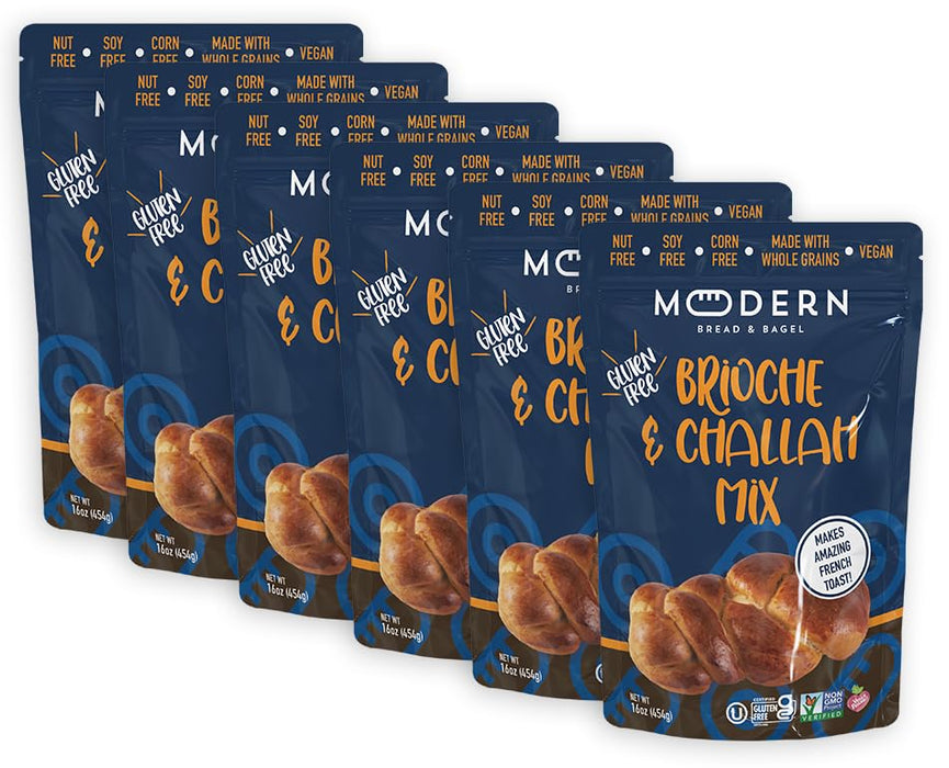 Modern Bread & Bagel Gluten-Free Brioche & Challah Mix | Certified Gluten Free | Nut Free | non-GMO | Corn and Soy Free | Vegan Friendly | Kosher - 16 oz. (Pack of 6)