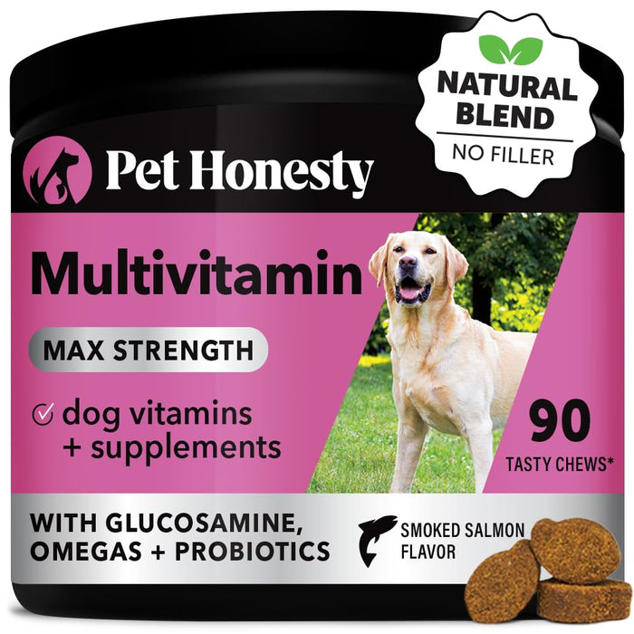 Pet Honesty Dog Multivitamin Max Strength - 15 in 1 Dog Vitamins for Health & Heart - Dog Essentials Fish Oil, Glucosamine, Probiotics, Omega Fish Oil - Dog Vitamins and Supplements for Skin and Coat