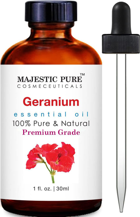 MAJESTIC PURE Geranium Essential Oil | 100% Pure and Natural Geranium Oil | Premium Grade Essential Oils for Hair Care, Home Diffusers, Skin, Aromatherapy, Massage and Humidifiers | 1 Fl Oz
