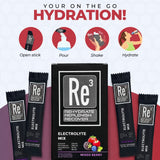 Re3 - Rehydrate - Replenish - Recover Electrolyte Powder Packets. No Sugar, 7 Cal, 1.4 Carbs. The Best Mix of Vitamins and Minerals (Mixed Berry)